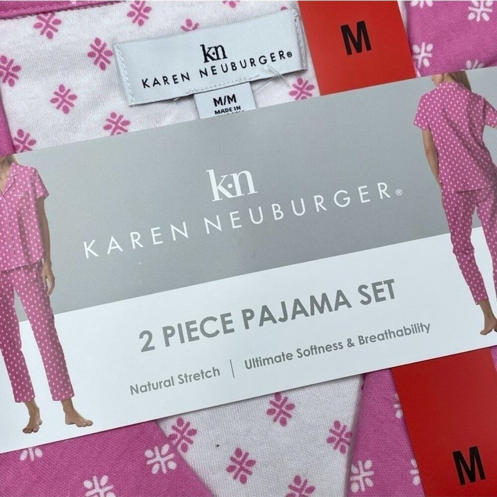 Karen Neuburger 2 Piece Pajama Set Medium Pink Floral Pattern d0999 - Picture 2 of 4